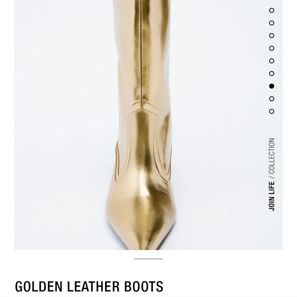 Zara NWT 38 7.5 Gold metallic patent leather boots cowboy heels patent barbie - Picture 8 of 13